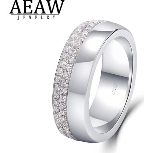 AEAW 1.3ctw 1.5mm Round Cut DF Color Moissanite Engagement Band Solid 14k White Gold Men Ring Gift Party Rings