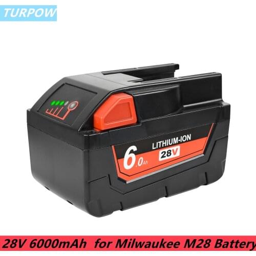 Turpow chargeable For Milwaukee Battery 28V M28 6.0Ah Li-Ion Replacement Battery For 48-11-2830 0730-20 POWER ToolS battery