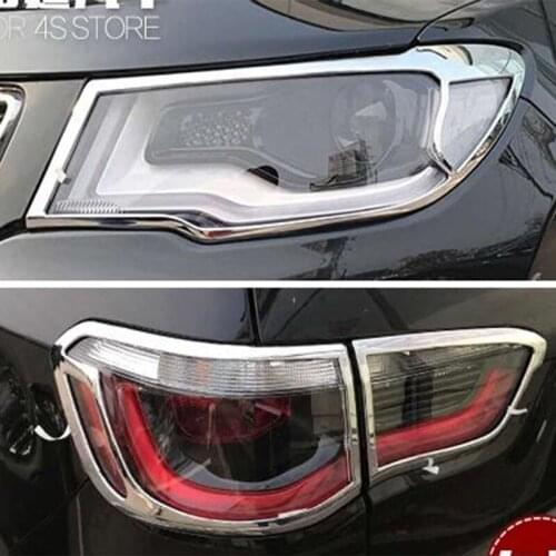 Car Styling For Jeep Compass 2017 2018 Front Headlight Taillight Lamp Molding Cover Trims Decoration Sticker ABS Chrome