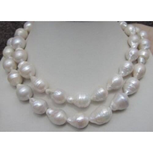 Free shipping HUGE 12-18MM NATURAL AAA SOUTH SEA WHITE BAROQUE PEARL NECKLACE 35 INCH AAA