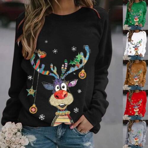 2020 Blouse Women Christmas O Neck Long Sleeve Multicolor Elk Print Autumn Blouse Womens Clothing блузка женская