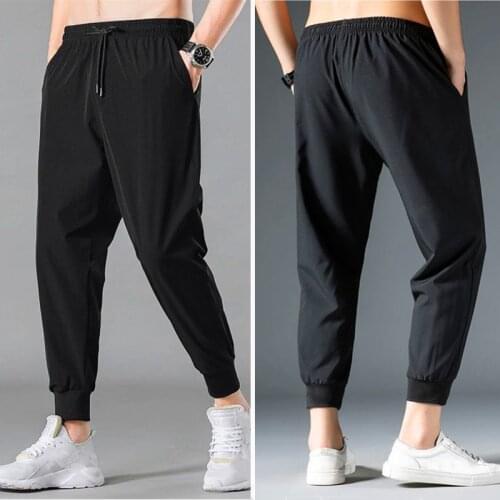 Ultra-thin Mens Trouser Summer Fashion Men Harem Pants Drawstring Elastic Waist Outdoor Casual Ice Silk Quick-dryingsport Pants
