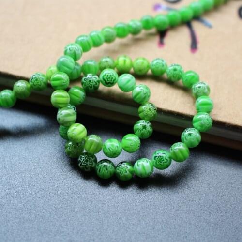 65Pcs 6mm Lampwork Glass Beads flower beads Round Light Green Color Fashion Beads for jewelry making Necklace Bracelet DIY