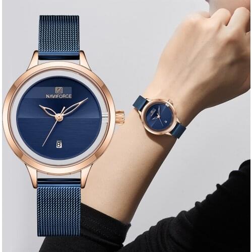 Top Luxury Brand NAVIFORCE Watches for Women Ladies Business Casual Quartz Wristwatch Waterproof Mesh Steel Clock Girls Bracelet