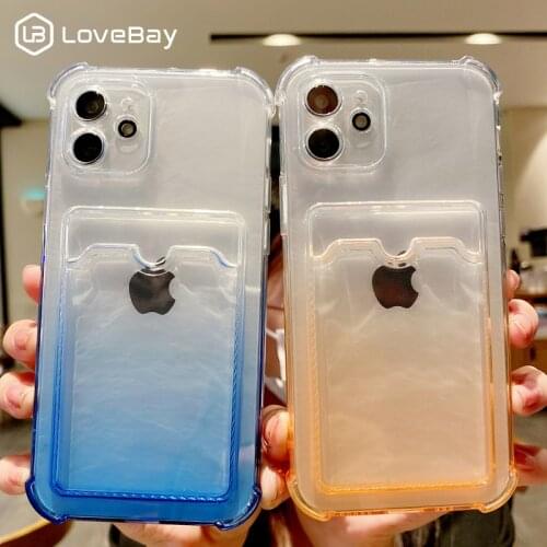 Clear Gradient Candy Color Card Bag Lens Protected Phone Case For Phone 11 12 Pro Max Mini XR XS 7 8 Plus SE 2020 Soft TPU Coque