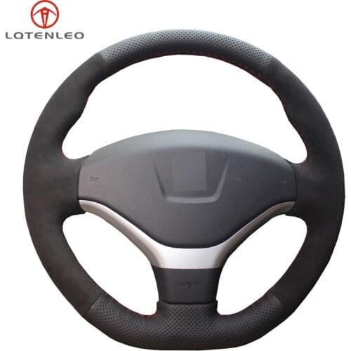LQTENLEO Black Genuine Leather Suede Hand-stitched Car Steering Wheel Cover For Peugeot 308 2012 2013 2014 2015 Peugeot 408 2013