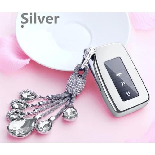 For Lexus NX GS RX IS ES GX LX Artificial Crystal Pendant Full-Protective TPU Soft Folding Key Case Shell Key Holder Key Covers