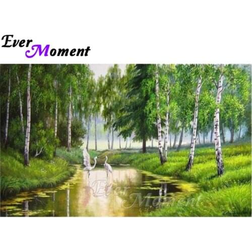 Ever Moment 5D DIY Diamond Painting Cross Stitch Forest and River Mosaic Full Square Drills Artwork Rhinestone ASF1207