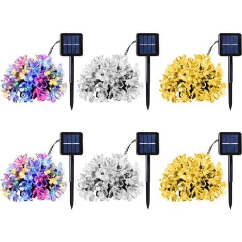 Solar Flower String Lights 20/50Led Cherry Blossoms String Light Outdoor Solar Powered Fairy Lights for Garden Patio Tree Decor