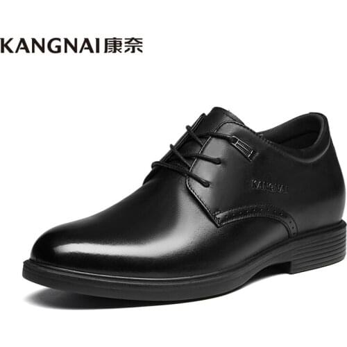 KANGNAI Formal Shoes Men Genuine Cow Leather Shoes Derby Round Toe Male Wedding Business Dress Shoes