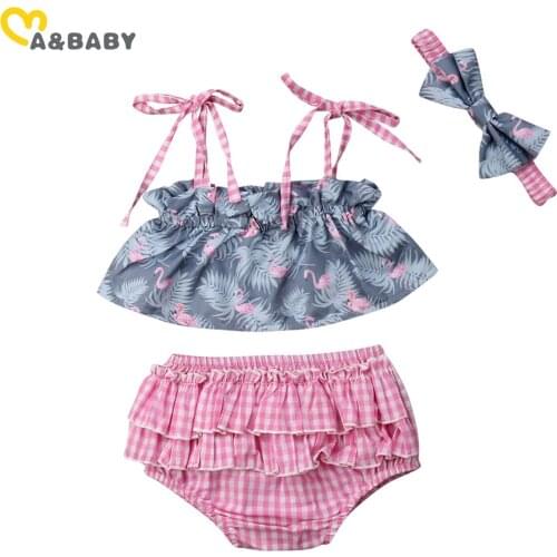 Ma&Baby 0-24M Summer Newborn Infant Baby Girl Clothes Set Flamingo Ruffles Bow Tops Plaid Skirts Outfits Toddler Girl Costumes
