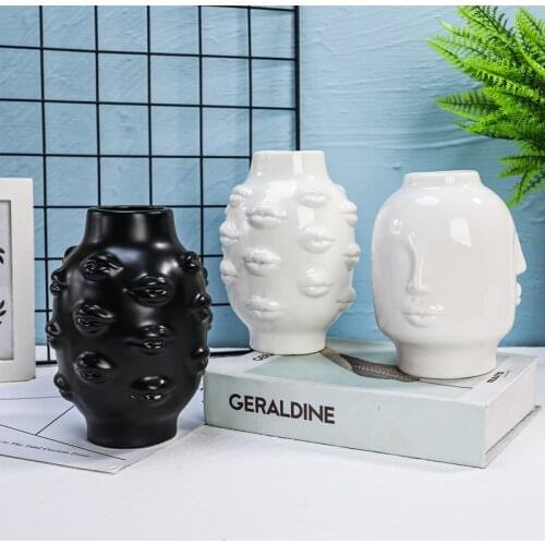 Nordic Ins Style Creative Personality Face Vase Modern Minimalist Lips Ceramic Floral Home Bar Bookstore Decoration Ornaments