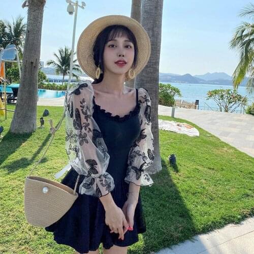Swimsuit Ladies Swimwear A Full For Women Vintage Womens One-Piece Skirt Cover Lace Long Sleeve Swimsuits Fused