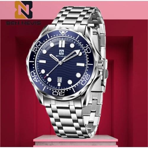 Quartz Watch Mens 2021 New BENNEVIS Luxury Mens Wristwatch Fashion Stainless Steel Wristband Waterproof Calendar Wristwatches