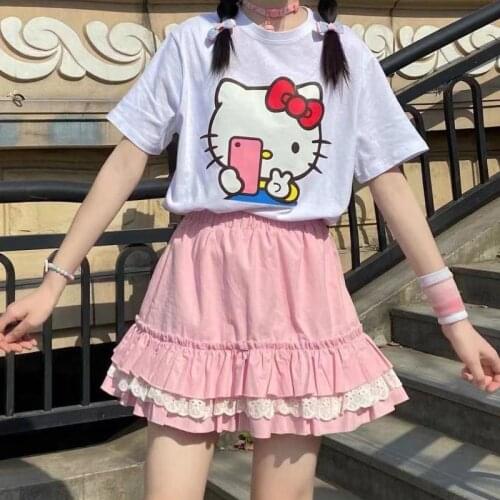 Summer Japanese Style Girl Short Skirt Student Korean Fashion A-line Pleated Skirt Elastic High Waist Lace Cake Mini Skirts