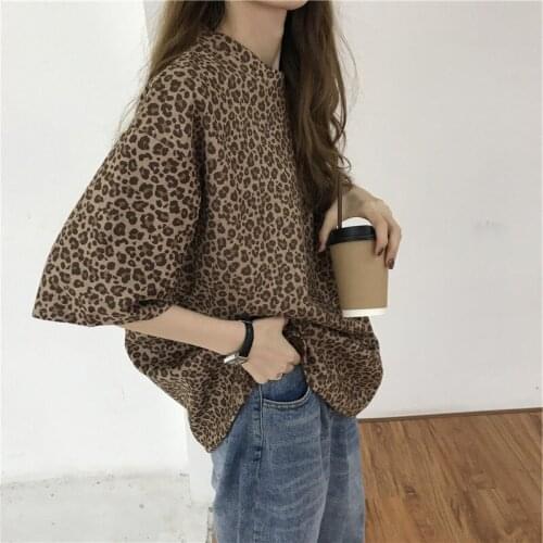 Summer Women Leapard Tshirt Short Sleeve Casual Loose Tee Shirt Tops Streetwear