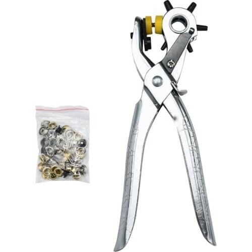 Multifunctional 3 in 1 Puncher Handle Punch Eyelet Plier with 5 Different Hole Sizes for Leather Strap Watch Band Leather Card