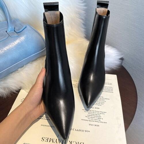 MKKHOU Fashion Short Boots Womens New Winter Pointed Toe And Velvet Mid-Heel Boots Ladies All-Match Ankle Boots Chelsea Boots