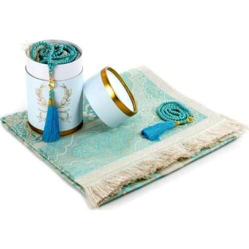 Muslim Gift Prayer Mat Pearl Rosary 99 Beads 6 mm Gilded Special Cylinder Box Islamic Light Quality Tassel