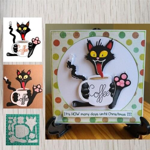 2020 New Arrival Cat Coffee Stitched Metal Cutting Die DIY Scrapbooking Craft Embossing Making Stencil Template