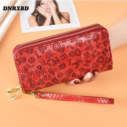 New Women Wallets double zippers mobile phone bag Coin Purses Long Clutch Wallet letter Female Money bag Card Holder carteras