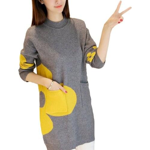 2020 Autumn Winter Knitted Sweater Dress Women Long Sleeve Loose Pullover Dresses Vestidos female Casual Mid-length Knit Dress