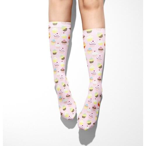 Hot Women Socks Fashion Stockings Printing All Over ice cream Knee Nylon High Socks Girls Womens Female Long Knee Sock