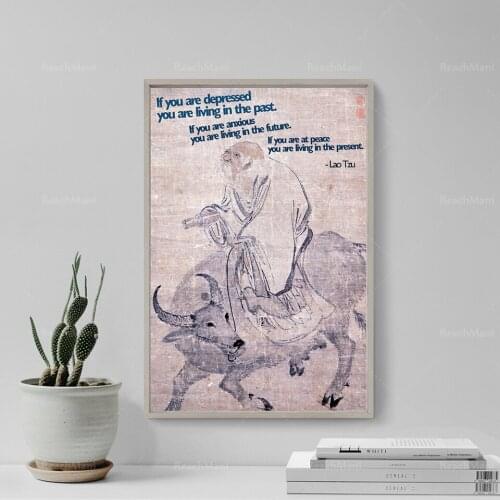 Lao Tzu Motivational Quote Poster 2 "If you are depressed you are living in the past..." Original Art Print Wall Decor Taoism Da