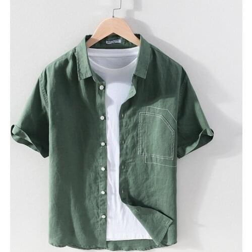 Pure Linen Japanese Fashion Short Sleeve Shirt for Men Summer New Daily Casual Tops Male Turn-down Collar Hemp Retro Clothes