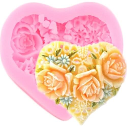 Heart Shape Flower Silicone Mold DIY Wedding Party Cupcake Topper Fondant Cake Decorating Tools Candy Chocolate Gumpaste Moulds