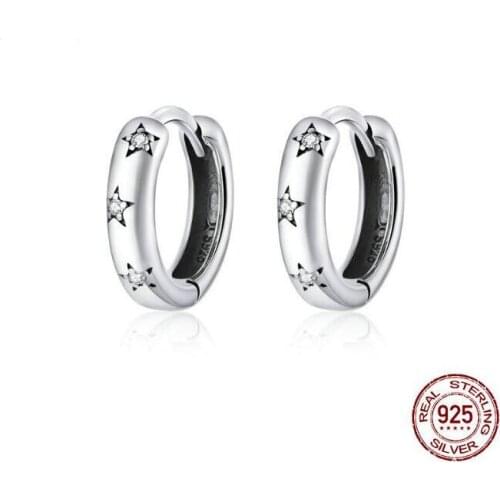 Silver 925 Jewelry Spraking Star Minimalist Ear Hoops Earrings for Women Sterling Silver Fine Jewelry Pendientes