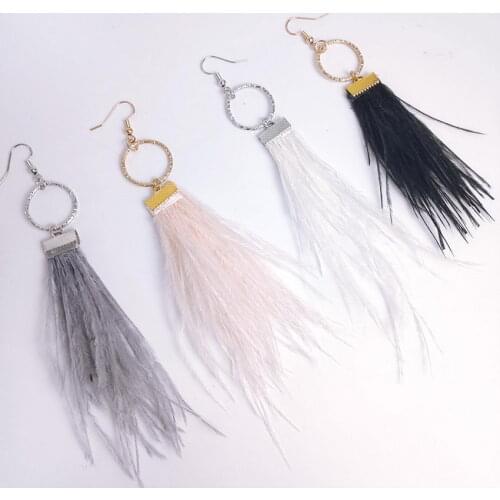 Real Feather Earrings for Women 2021 Hot Selling Metal Circle Feather Dangle Earrings New Fairy Plume Earrings Jewelry Wholesale