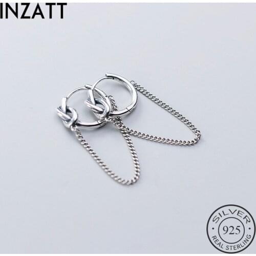INZATT Real 925 Sterling Silver Round tassel Hoop Earrings For Fashion Women Party Punk Fine Jewelry Minimalist Accessories