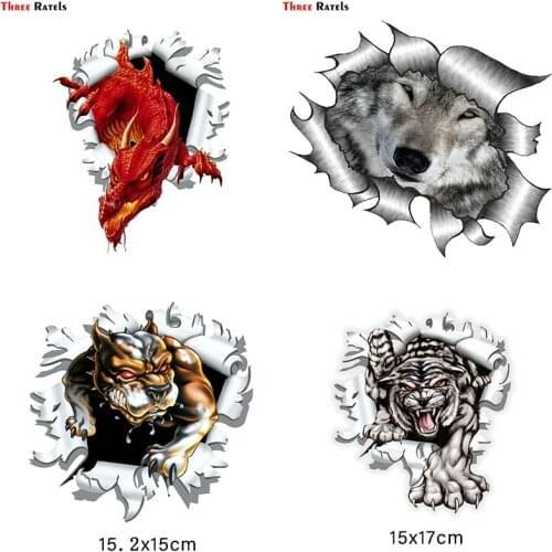 Three Ratels FC184 Ripped Torn Metal Look Design With Wolf Wolves Eyes Face vinyl car sticker Decal