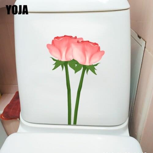 YOJA 14.6*22.8CM Two Pink Roses Fashion Bathroom Toilet Seat Stickers Home Wall Decor Decal T1-1127