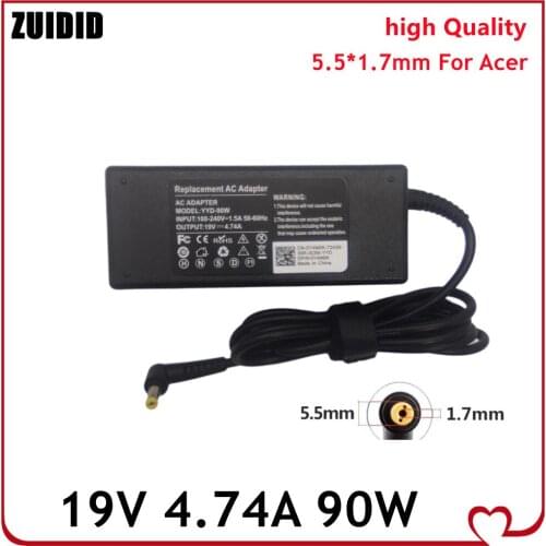 19V 4.74A 90W 5.5x1.7mm Laptop AC Adapter Charger For ACER ASPIRE 5750G 5755G 7110 9300 4925G V5-571P Notebook Power Supply
