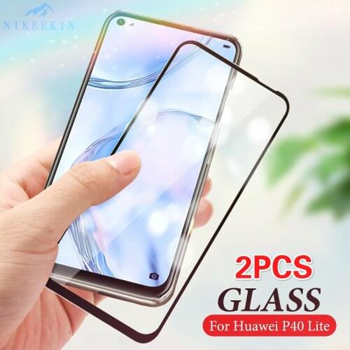 2PCS Full Cover Protective Glass for Huawei P40 Lite E P30 P40 Pro Tempered Protector for Huawei Y8P Y5P Y6P Y7P P30 Lite Glass