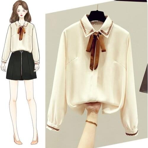 Chiffon Women Shirts Summer New Design 2021 Bow Neck Solid Elegant Office Lady Outwear Coats Tops