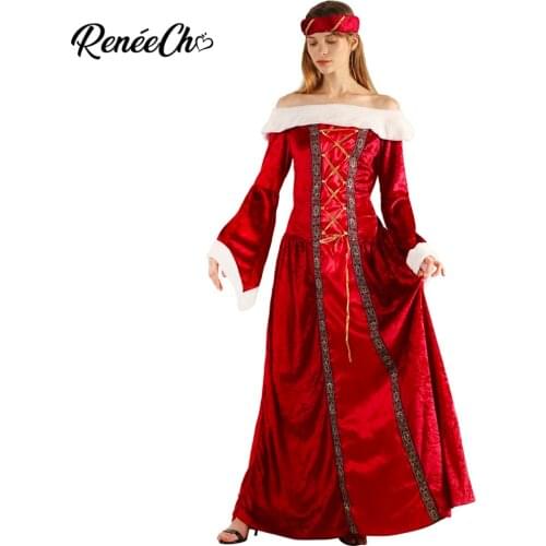 Halloween Costume For Adult Women Medieval Costume Female Renaissance Maiden Costume Lion Queen Lady Cosplay Red Fancy Dress