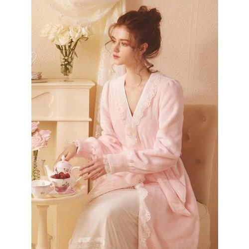 Winter Womens Warm Bathrobe Velvet Long Sleeve V-Neck Nightwear Cute Graceful Housewear