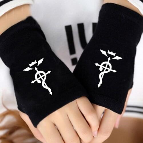 1 Pair Cute Japan Anime Fullmetal Alchemist Edward Cotton Fingerless Gloves Warm Half Finger Wrist Gloves Cosplay Plush Toys