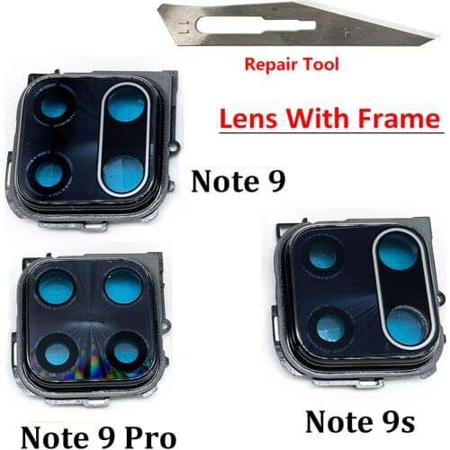 New Back Camera Glass Lens Cover with Frame Holder Replacement Part For Xiaomi Redmi Note 9S 9 Pro