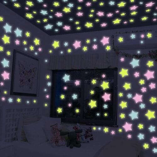 100 Pcs 3D Stars Glow In Dark Luminous Fluorescent Plastic Wall Sticker Home Decor Decal Wallpaper Decorative Simple Not Boring