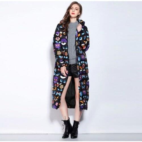 2018 latest autumn winter fashion elegant warm cartoon pattern long coat White duck down Can receive waist boho Thick Down Coats
