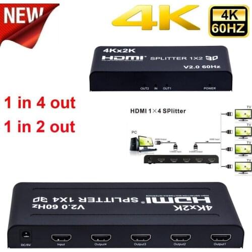 4K 60Hz HDMI Splitter 1x2 1x4 HDMI 2.0 Splitter 4Kx2k HDMI Splitter 1 In 2 Out / 4 Out Video Converter for PS4 STB DVD PC To TV