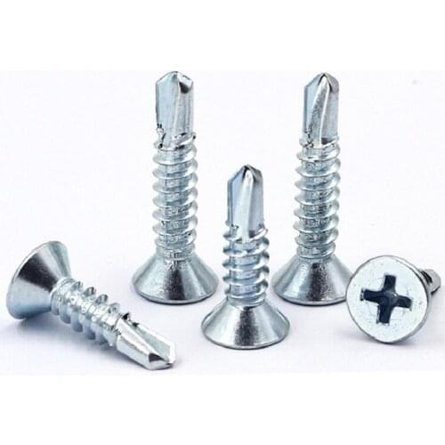 50-150 pcs Cross recessed countersunk head self-drilling screws M4.2*13-63mm Blue white zinc Flat drill tail swallowtail screw