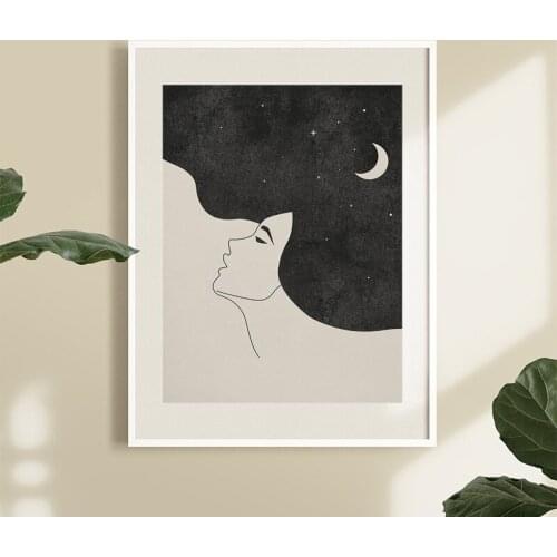 Abstract Girl Moon Boho Decor Neutral Wall Art Canvas Painting Prints Poster Nordic Bedroom Decoration Picture Living Room Decor