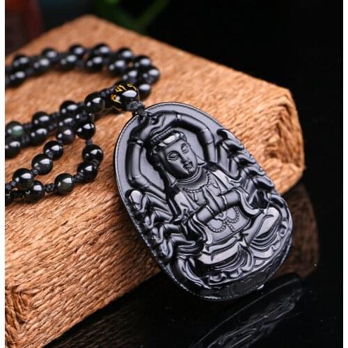 Natural stone Quartz Crystal Black Obsidian Avalokitesva Lucky Head Lucky Amulet Pendant for diy Jewelry making necklace A34