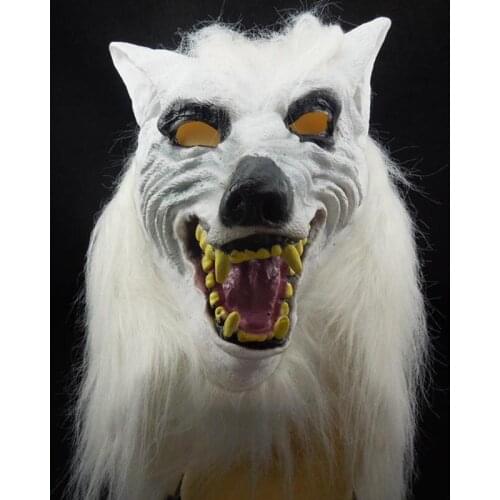 White latex hood Wolf head Mask Halloween Werewolf hood Costumes Carnival Purim Masquerade masked ball Nightclub party Cosplays