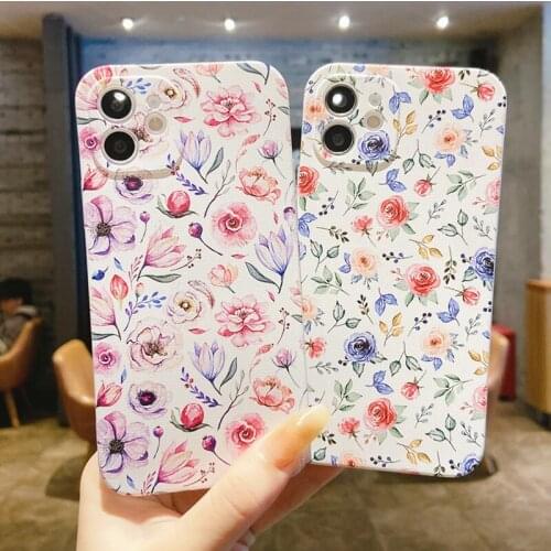 Flower Painted Phone Case For iPhone 12 Pro 11 Max Mini SE 2020 6 6S 7 8 Plus 5 5S XS XR X Ultra Thin Soft Silicone Back Cover